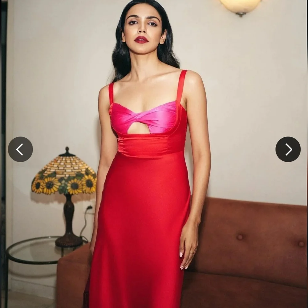 Micas Two-tone Satin Red Dress NWT - Picture 5 of 13